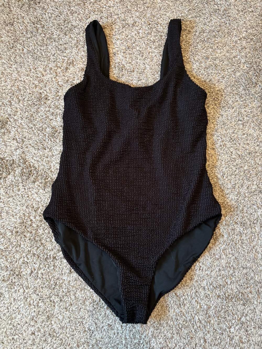 Black Textured One-Piece Swimsuit